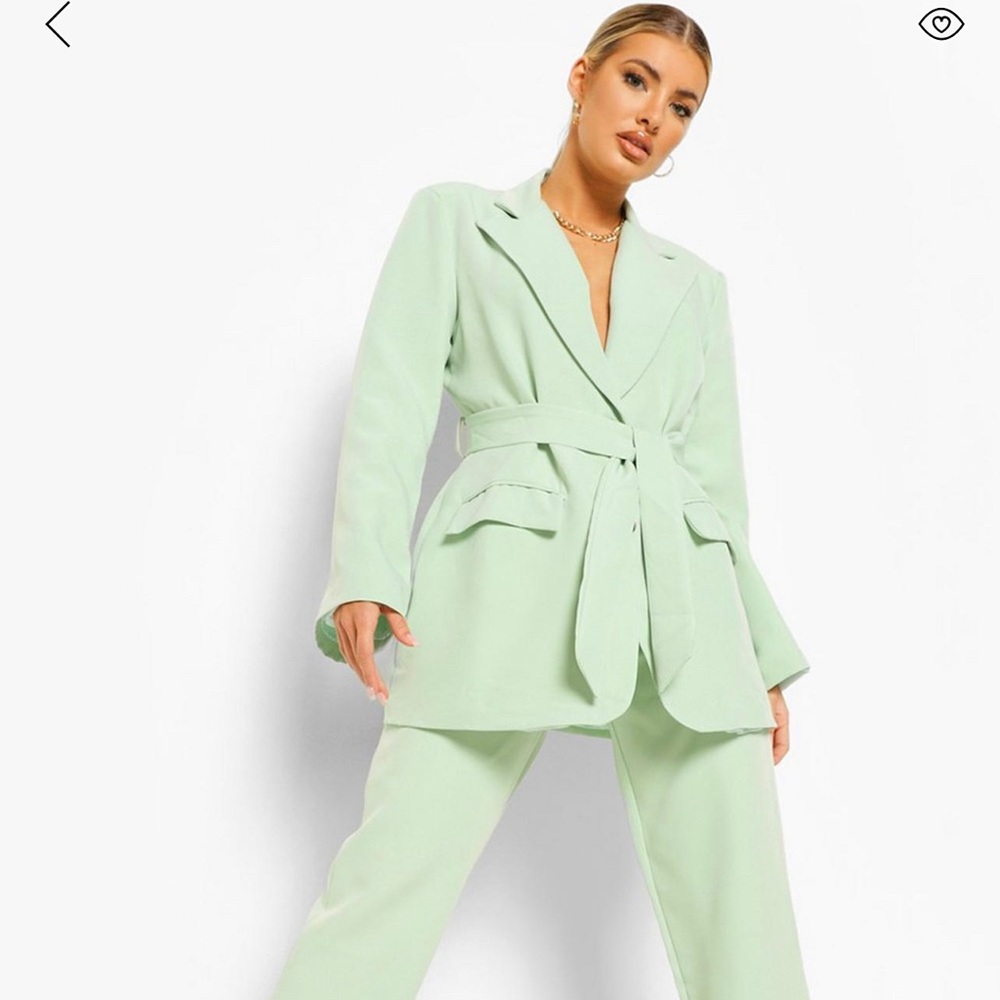 Mint green oversized blazer and pants set